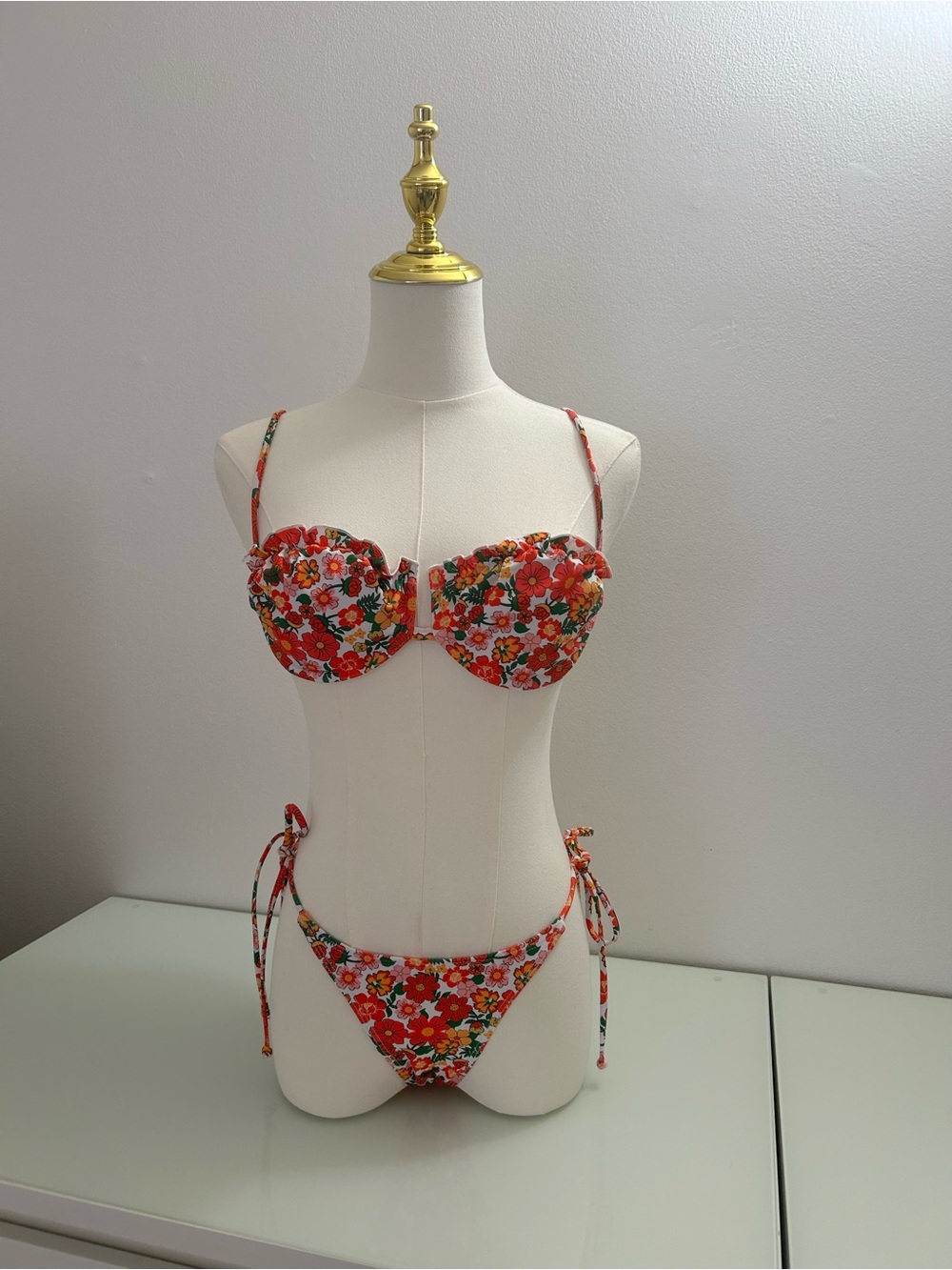 Floral Tie-Side Bikini Set in Red